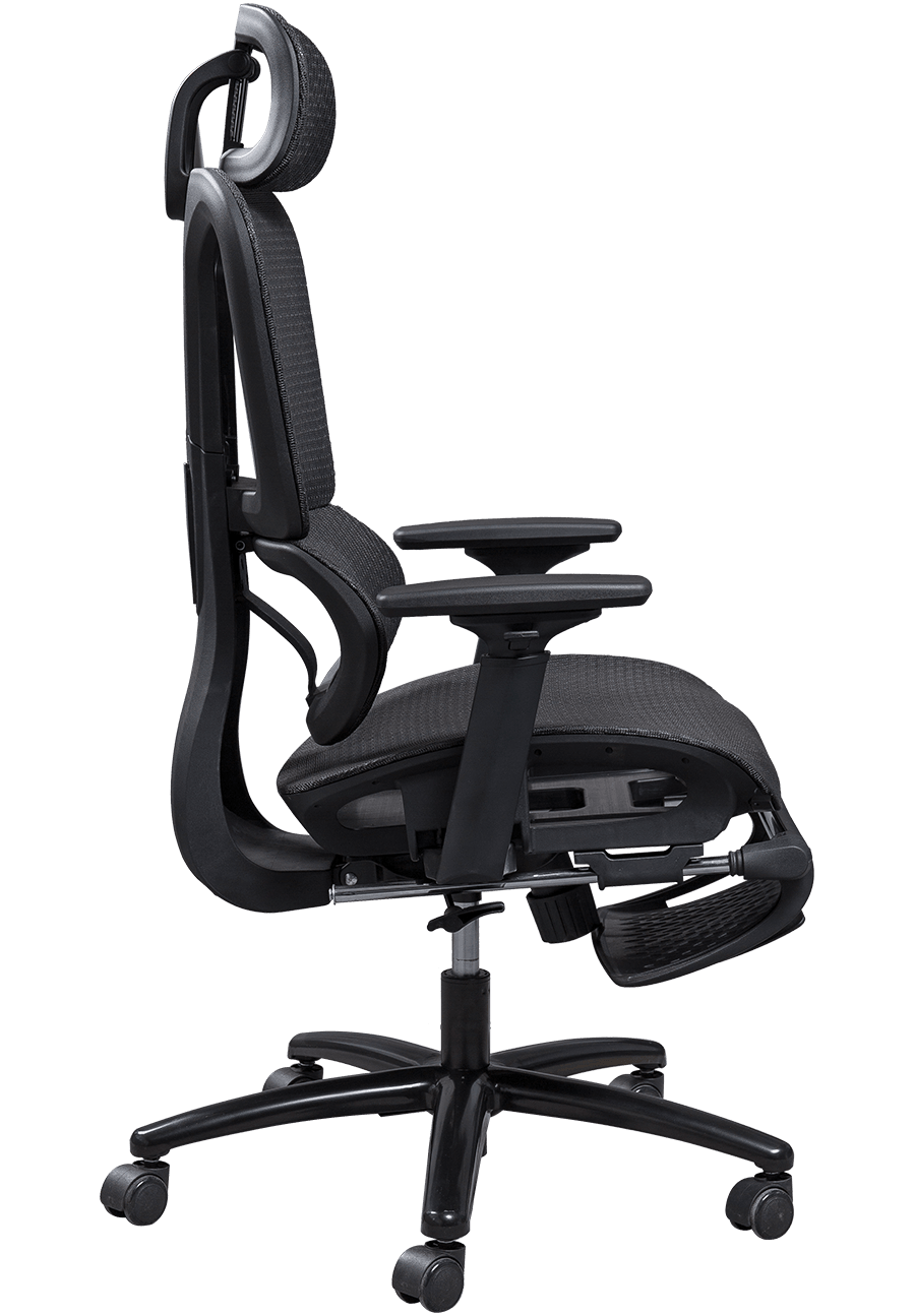 Ergonomischer Netz-Bürostuhl, Kunststoffrahmen, klassisches Design, Netzstuhl, verstellbare Kopfstütze, Bürostuhl mit Fußstütze details