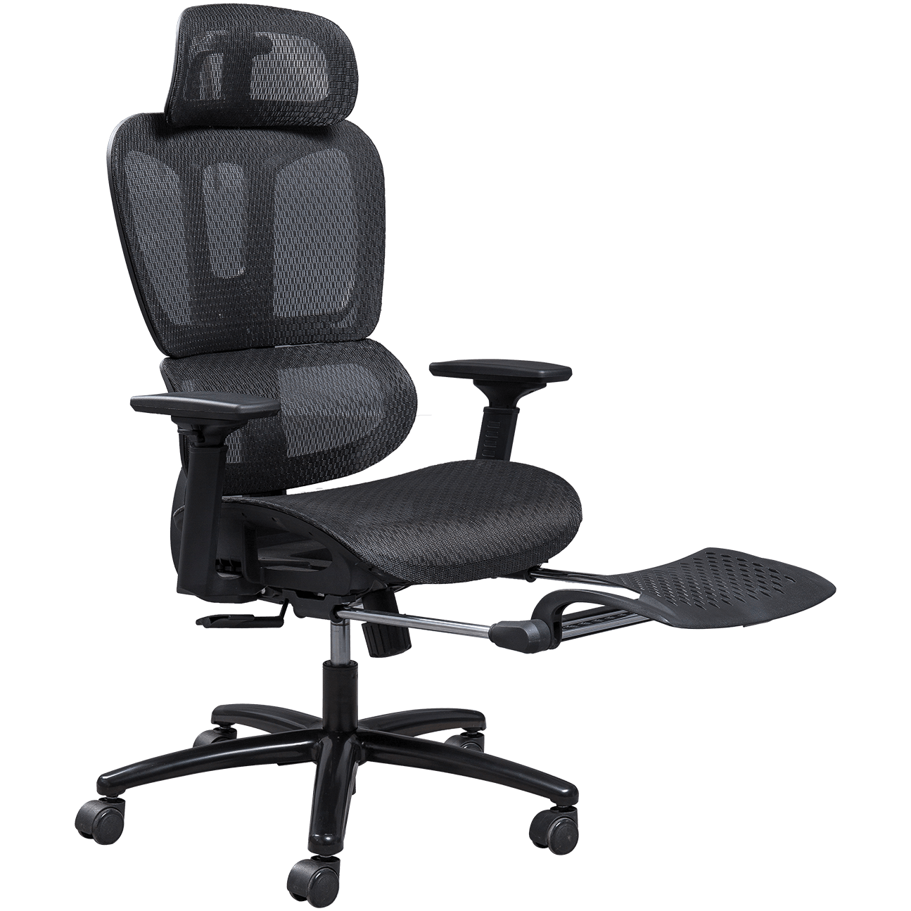 Ergonomischer Netz-Bürostuhl, Kunststoffrahmen, klassisches Design, Netzstuhl, verstellbare Kopfstütze, Bürostuhl mit Fußstütze details
