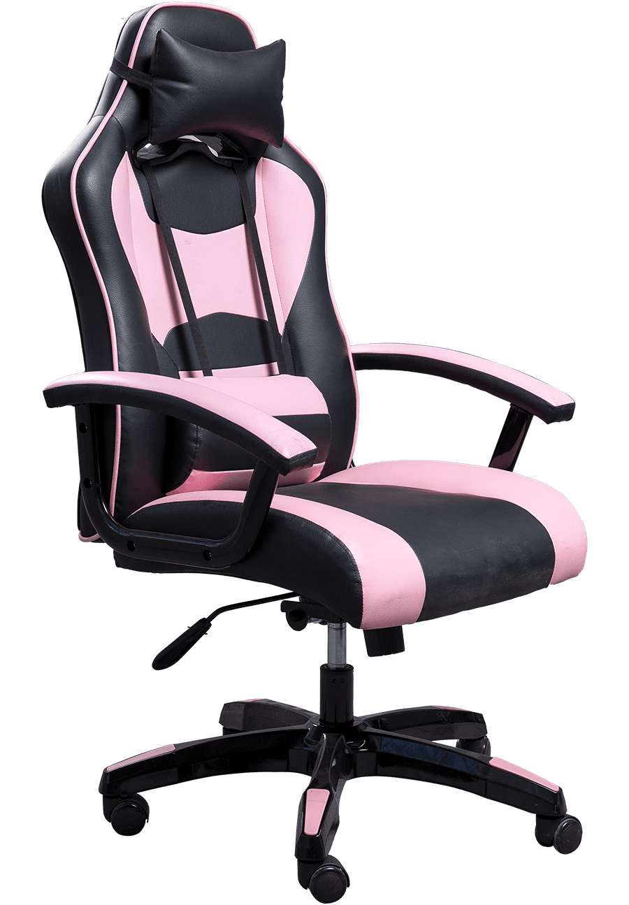 Hochwertiger, schwarz-rosa PU-Leder-Bürostuhl, bequemer PC-Gamer-Rennstuhl zum Sitzen details